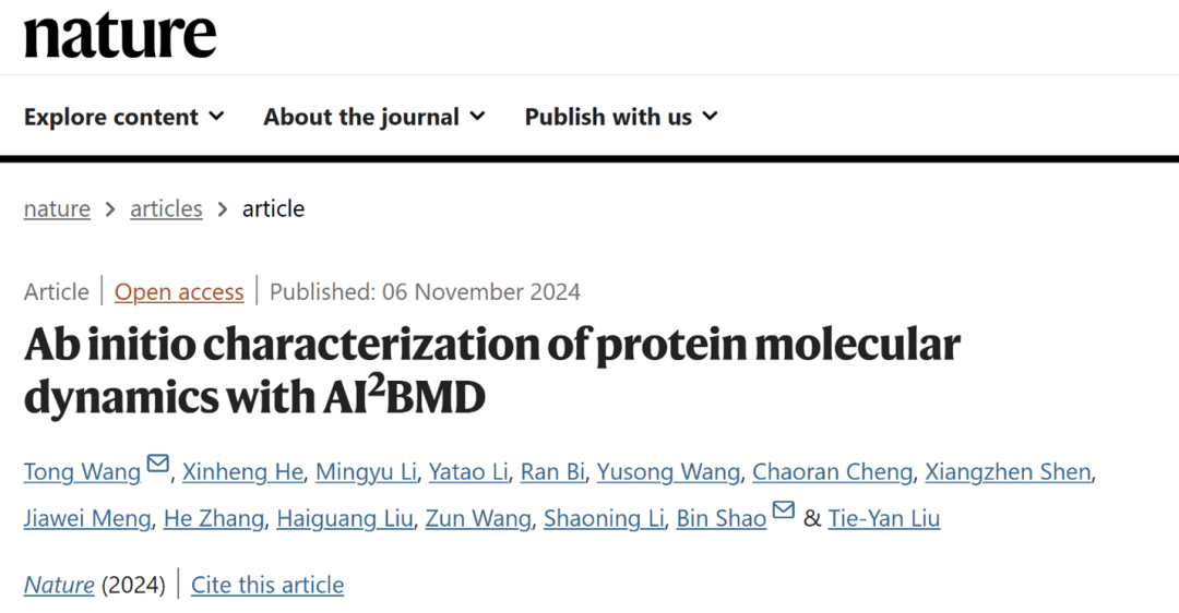 AI2BMD登上Nature,以量子级精度推进蛋白质动力学