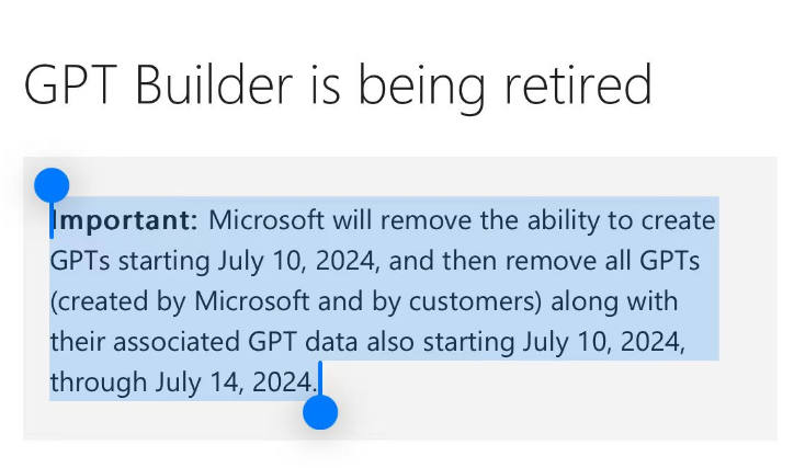 GPTs被终止！微软宣布删除所有GPTs数据