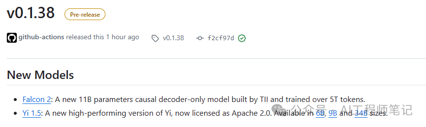 ollama发布了v0.1.38的预览版，开始支持Falcon 2和Yi 1.5两款新的模型