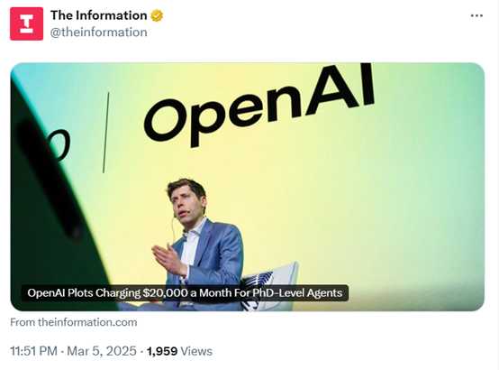 2万美元一月！OpenAI将推出博士级AI Agent