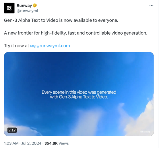 突发！Runway的Gen-3向所有人开放，媲美Sora！
