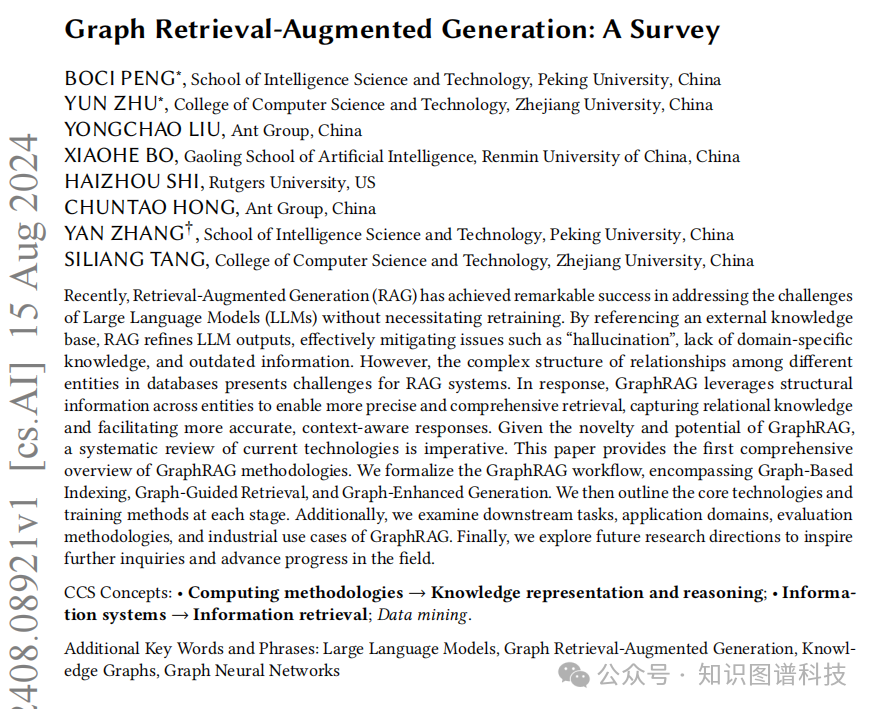知识图谱增强大模型GraphRAG全面综述解读 – 蚂蚁集团、北大、浙大、人大等