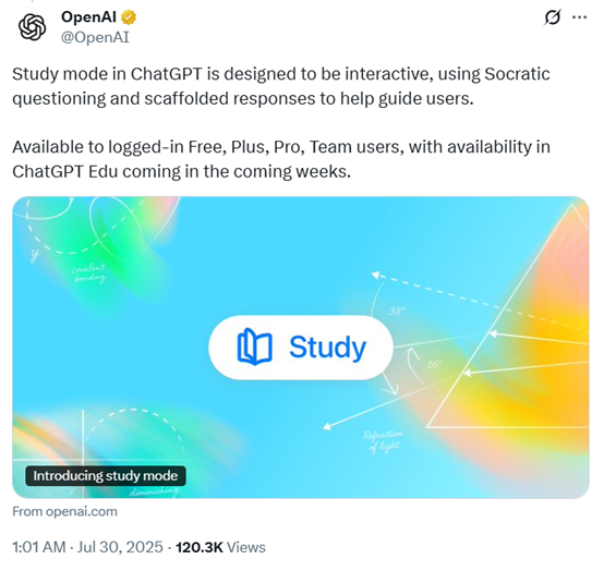 OpenAI深夜发布ChatGPT Study:免费AI家教,彻底颠覆传统教育