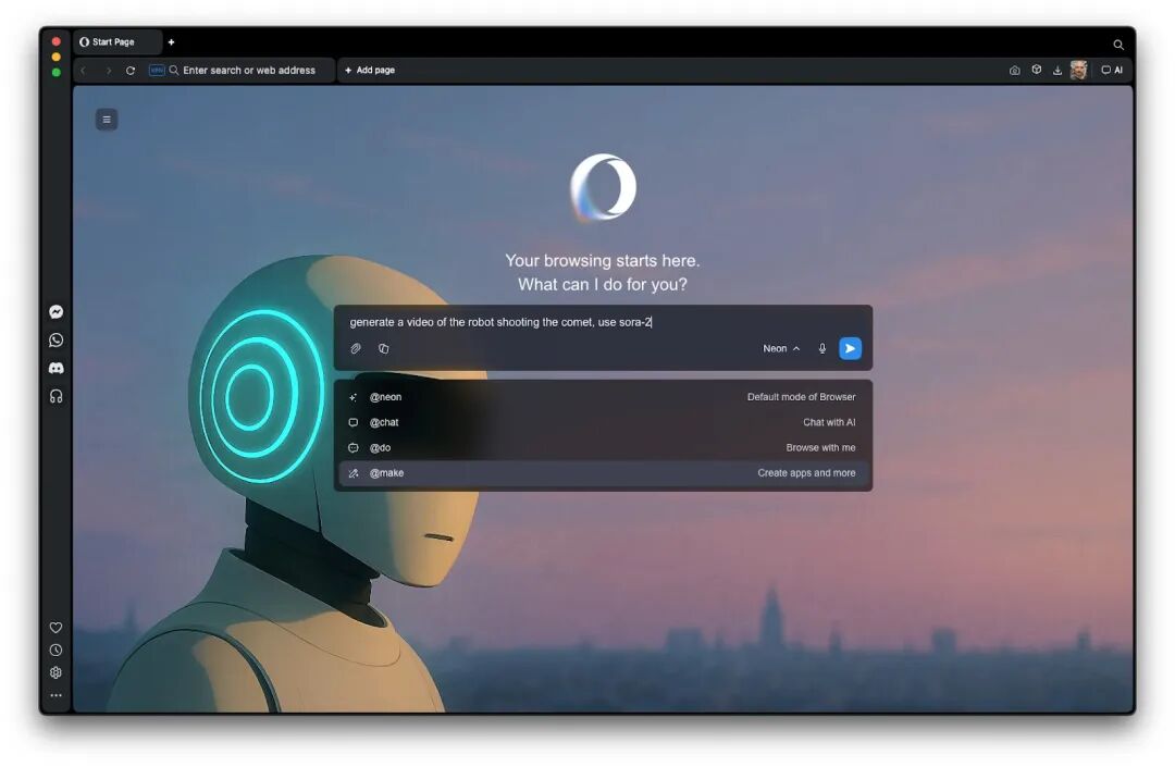 Opera Neon 浏览器重磅升级：集成 OpenAI Sora 2，开启智能创作新纪元