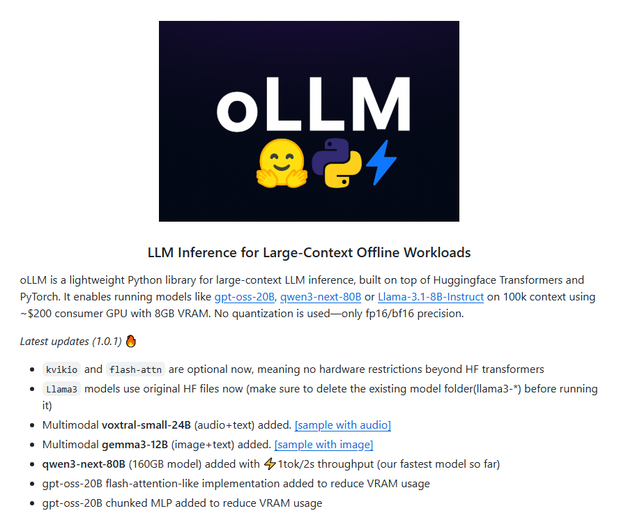 oLLM 如何在 8GB 3060 Ti 上实现 100k 上下文推理？