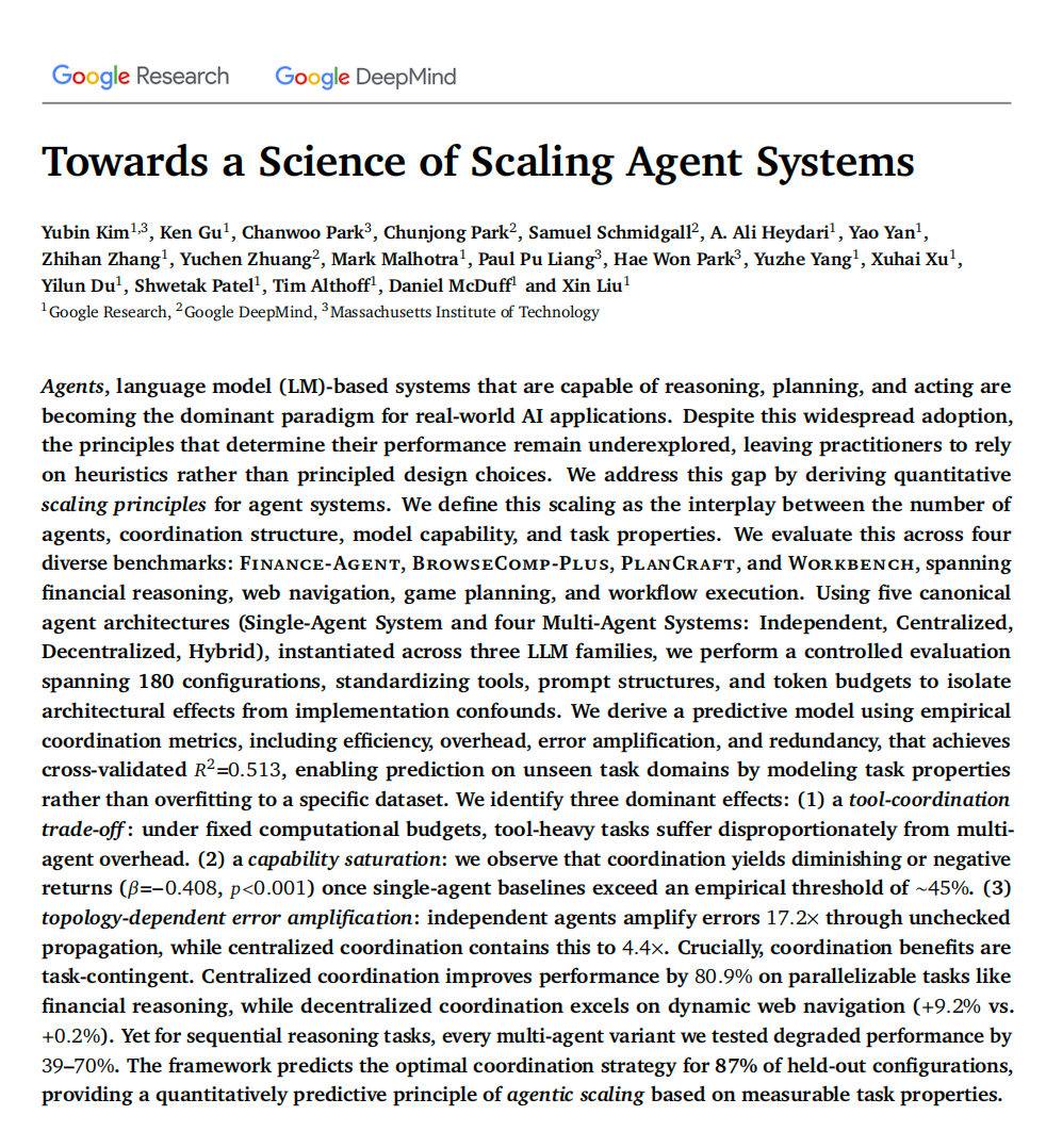 最权威AI Agent避坑指南来了！智能体越多死得越快，效率最高暴跌70%