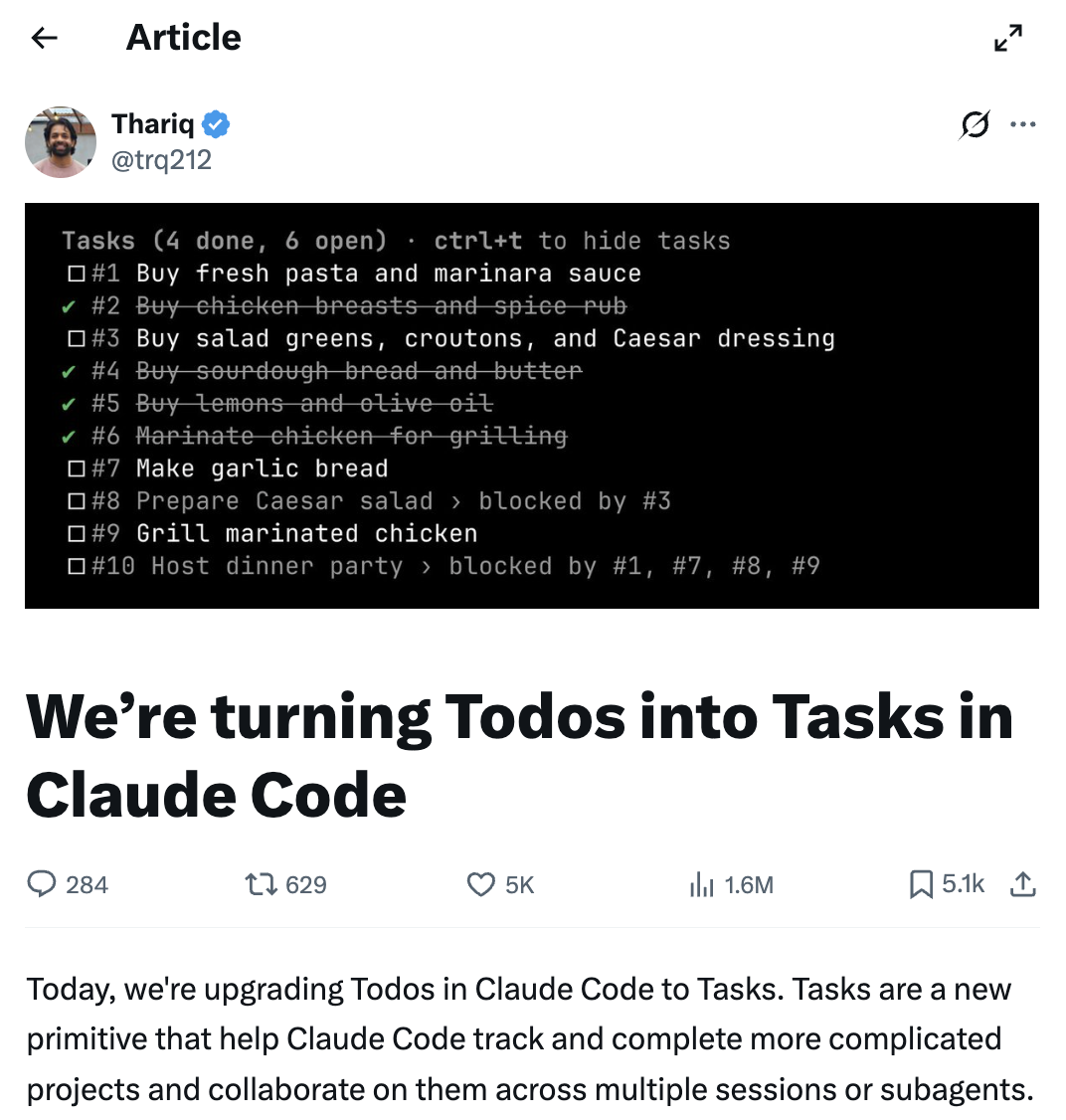Claude Code 升级： Tasks 取代 Todos