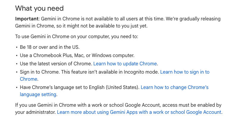 谷歌上线Gemini in Chrome，想免费使用还需打怪升级