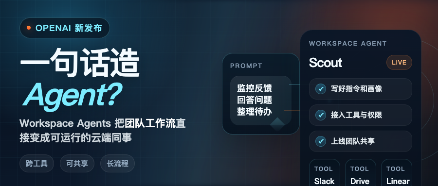 刚刚！OpenAI 凌晨甩出 Workspace Agents：一句话，给整个团队造一个 Agent